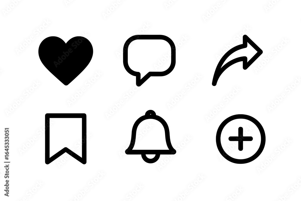 Poster various icons representing interaction features for a digital platform in a minimalist style