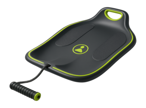 Lightweight plastic snow slider with ergonomic contours and pull rope for kids