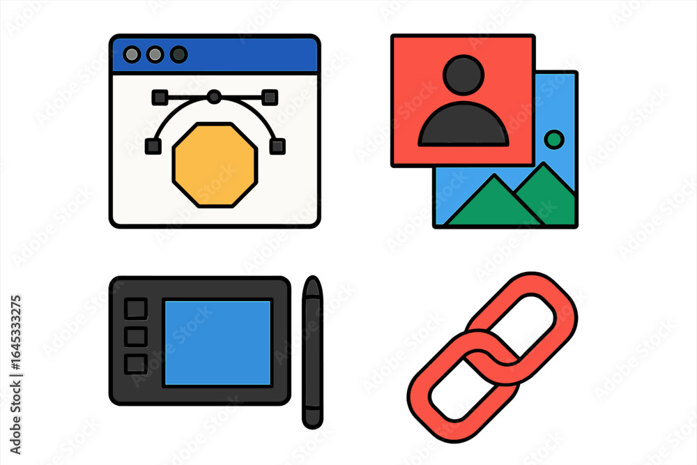 Aufkleber digital design tools and graphic elements for editing and creation showcased in a clean layout