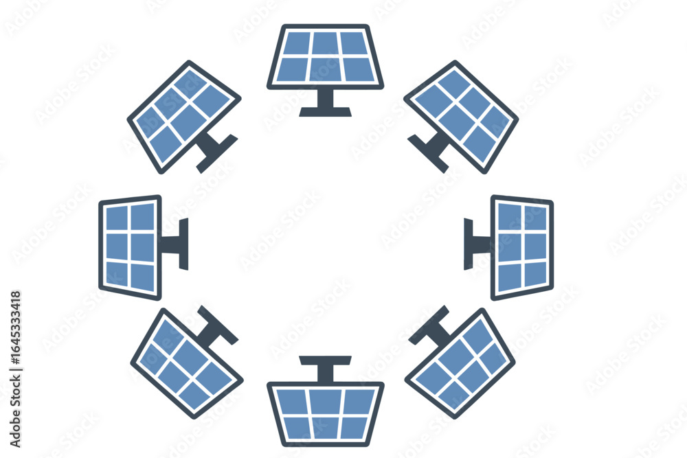 Poster solar panels arranged in a circular pattern against a white background for renewable energy concepts