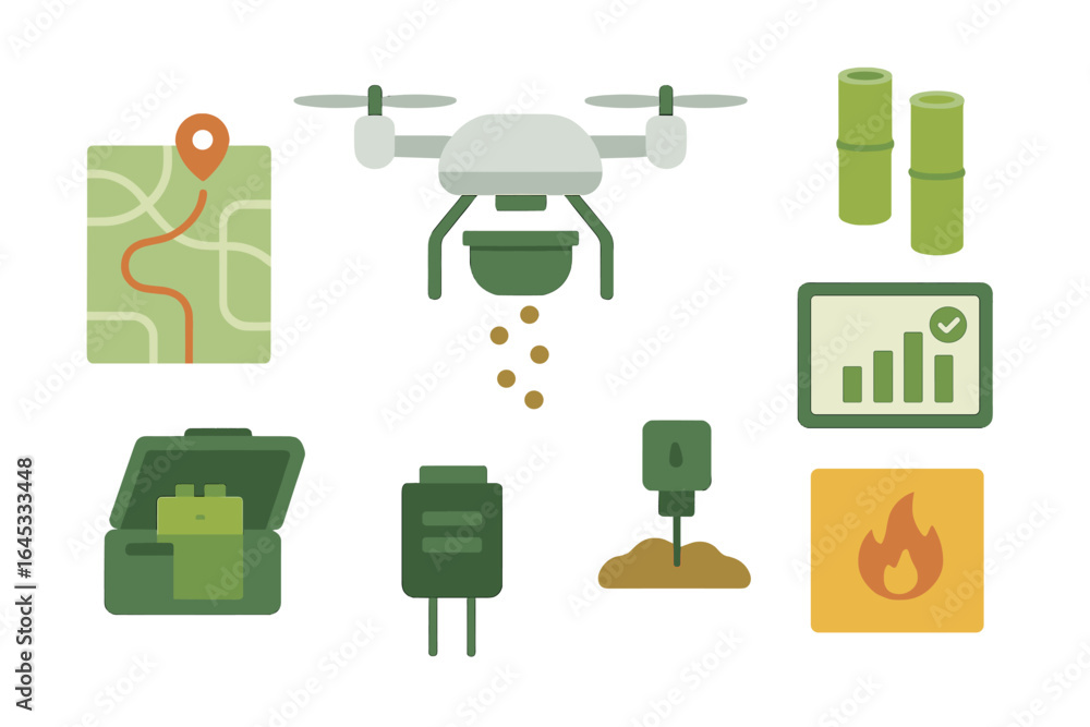 Poster exploring the integration of drones in environmental monitoring and resource management in diverse l