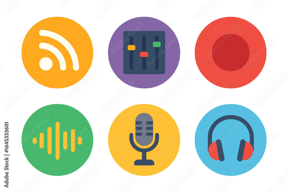 Poster colorful icons representing audio concepts in a modern design format suitable for digital media and 