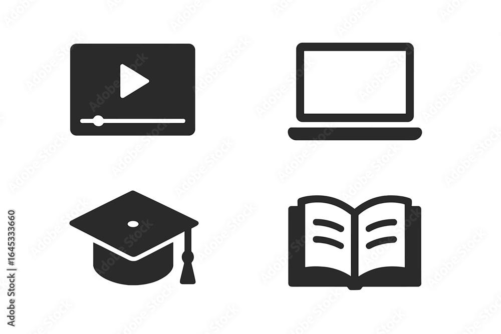 Poster education and learning icons representing digital tools and resources for students and educators in 