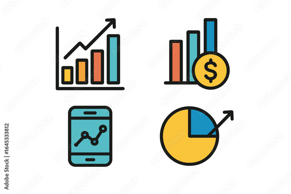 Poster visual representation of financial growth and analysis through graphs, charts, and smartphone data a