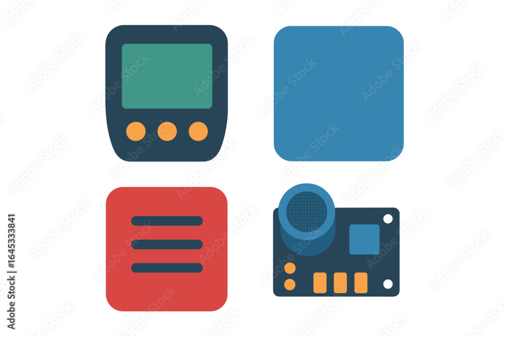 Poster graphic display of electronic components used in modern technology and their applications in various