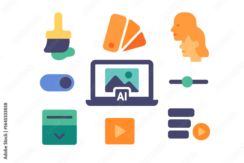 Aufkleber visual representation of digital design elements and artificial intelligence integration in creative
