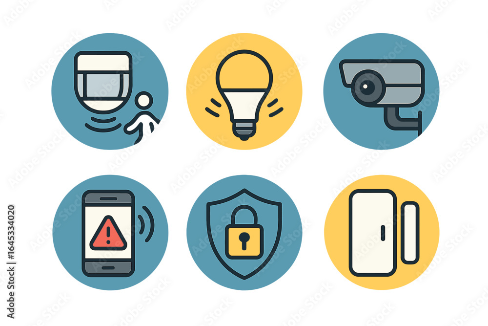 Poster security and safety symbols illustrating modern technology concepts in various contexts