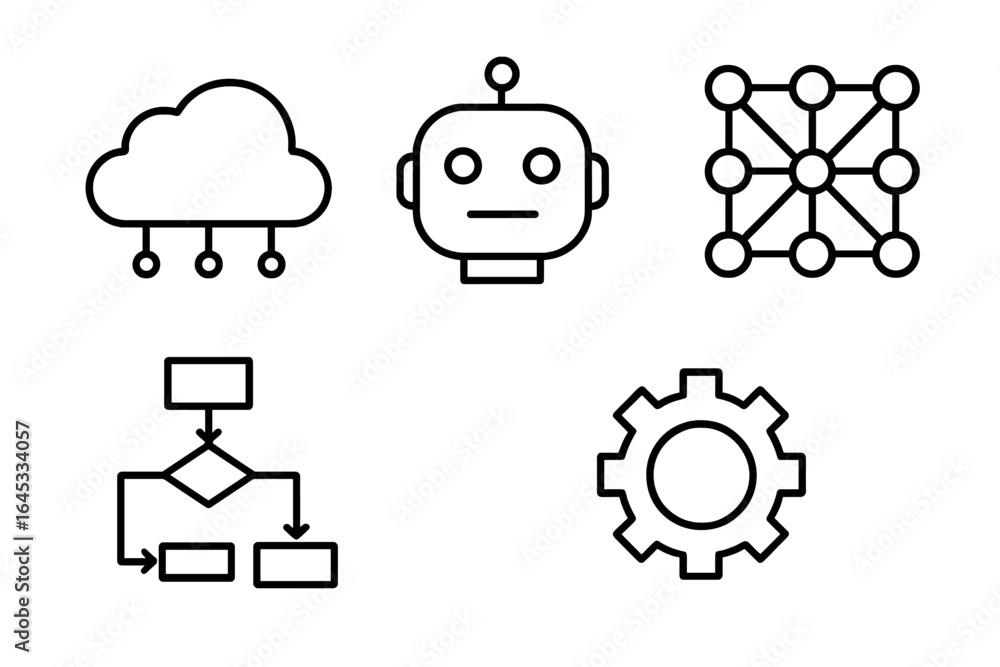 Poster icons representing cloud computing, artificial intelligence, networking, and automation technology i