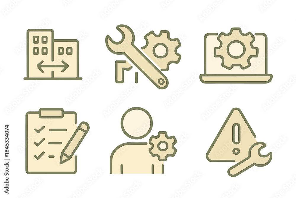 Poster visual representation of essential tools and symbols for technical problem-solving in modern work en