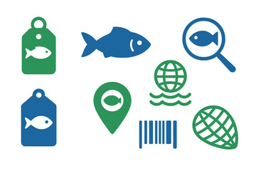 Fototapeta premium Visual representation of fish-related icons depicting various aquatic themes and activities in a simplified design