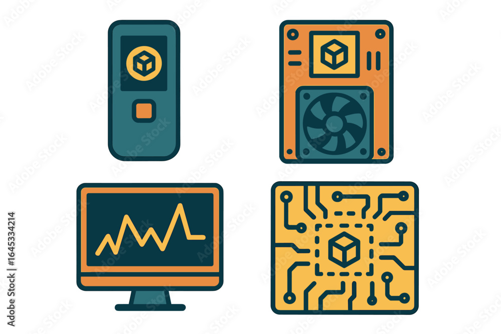 Aufkleber digital devices showcasing data analysis and processing technology for efficient information managem