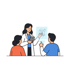 Architect's blueprint: A female architect engaging in an interactive presentation, surrounded by attentive clients, delving into the intricacies of a structure design.