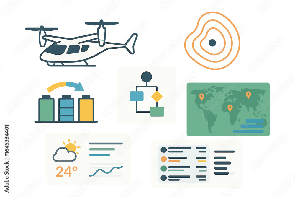 Aufkleber helicopter graphic representation with data visuals and maps illustrating flight and weather conditi