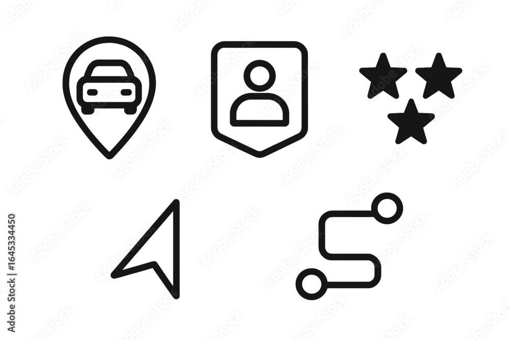 Poster navigation icons representing travel, user profiles, and route planning in a digital interface