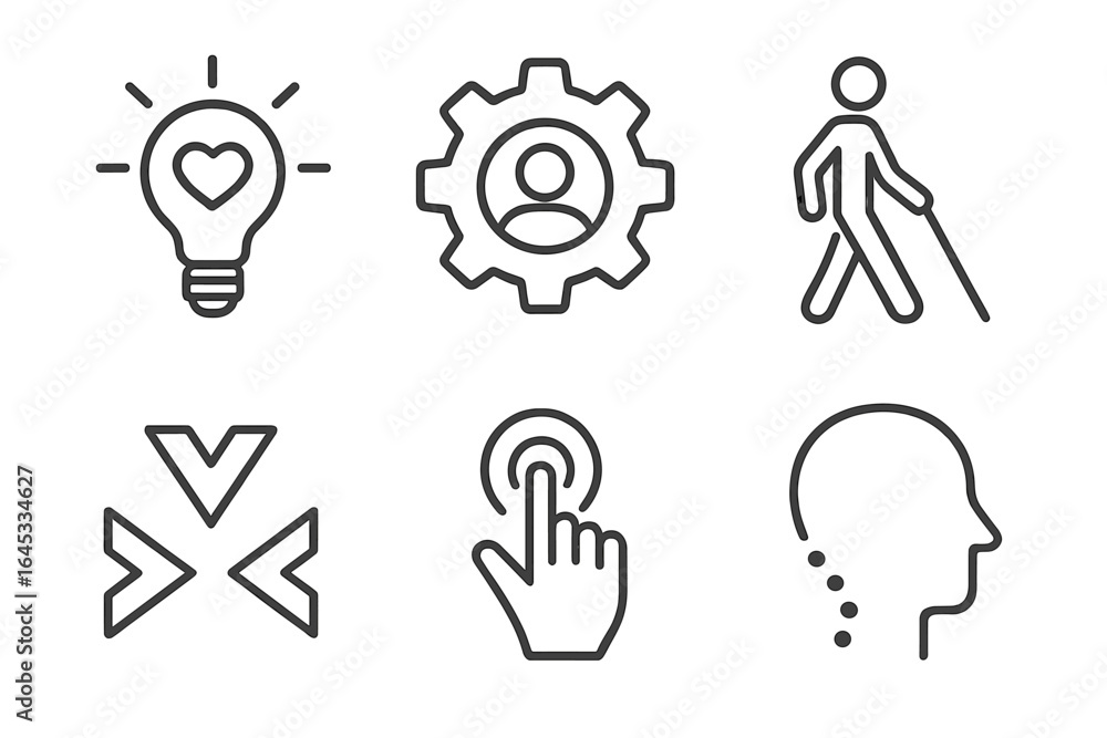 Poster Icons representing innovation, support, and interaction in a modern workspace setting emphasizing accessibility and collaboration