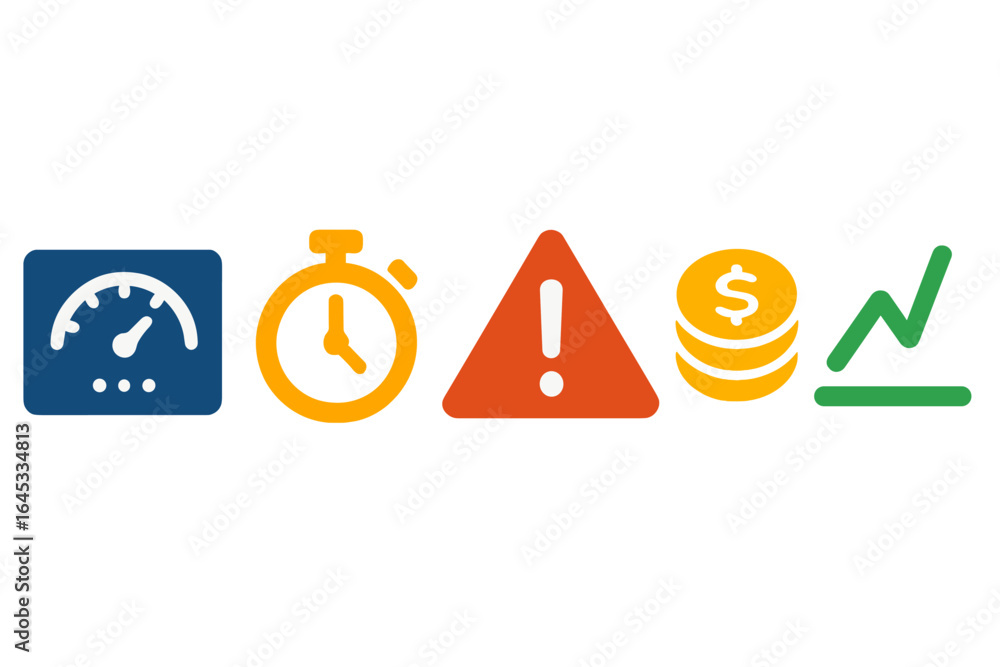 Poster visual representation of business metrics and time management indicators for project evaluation and 