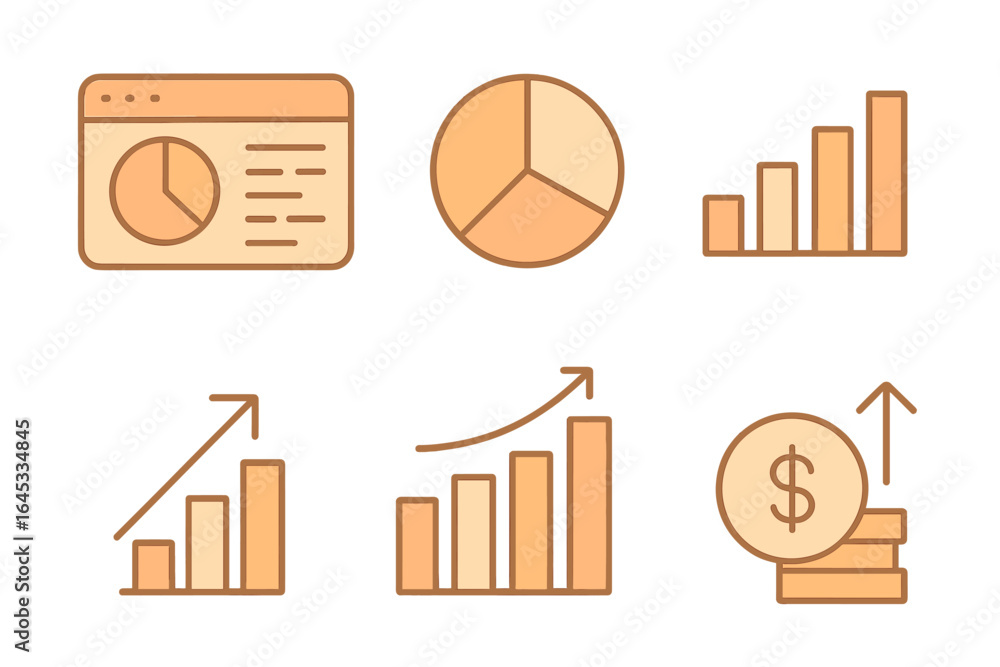 Poster visual representations of data analysis, financial growth, and performance metrics in a modern digit