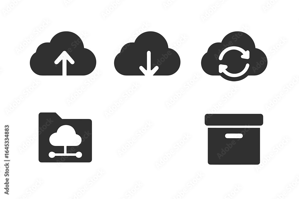 Poster cloud storage icons representing different data transfer activities and file management operations