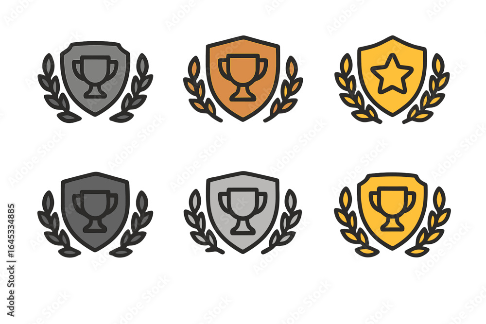 Poster various trophy and shield icons representing achievement and recognition in multiple colors and desi