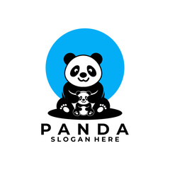 Panda family cartoon logo design vector template. Cute Panda mom and Panda son logo design icon