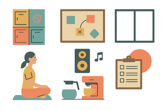 Meditation session with a checklist and coffee maker in a cozy indoor space