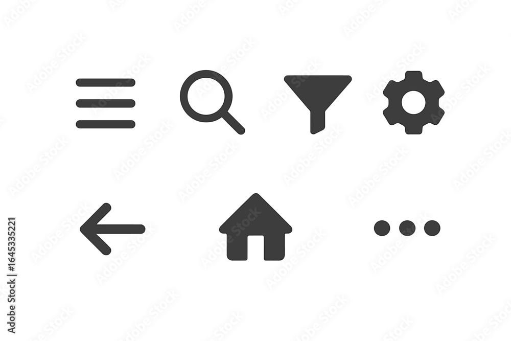 Poster icons representing navigation elements for a user interface design in modern web applications