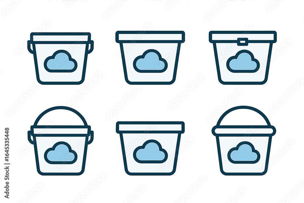 Poster cloud storage icons illustrating different bucket styles for data management and organization