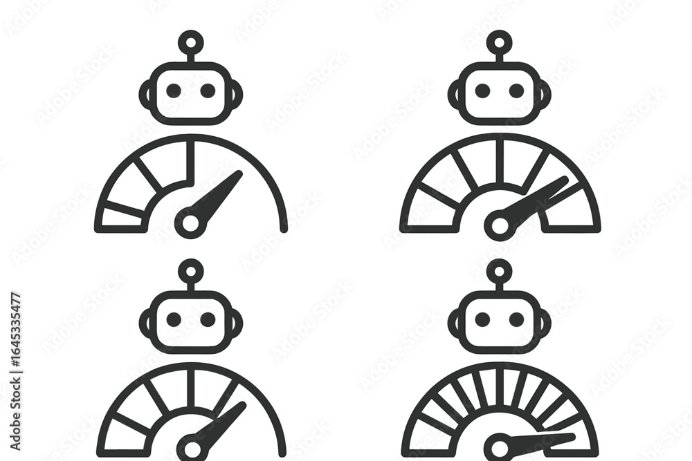 Fototapete robots displaying different levels of performance metrics in a minimalist style, emphasizing technol