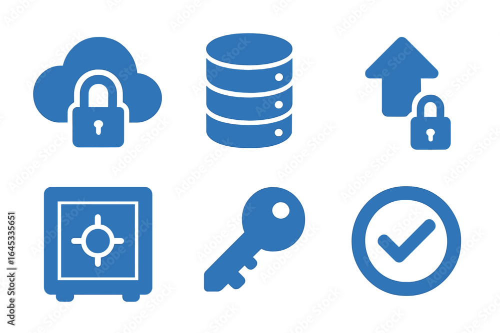 Poster secure cloud storage symbols representing data protection and safety measures for digital informatio