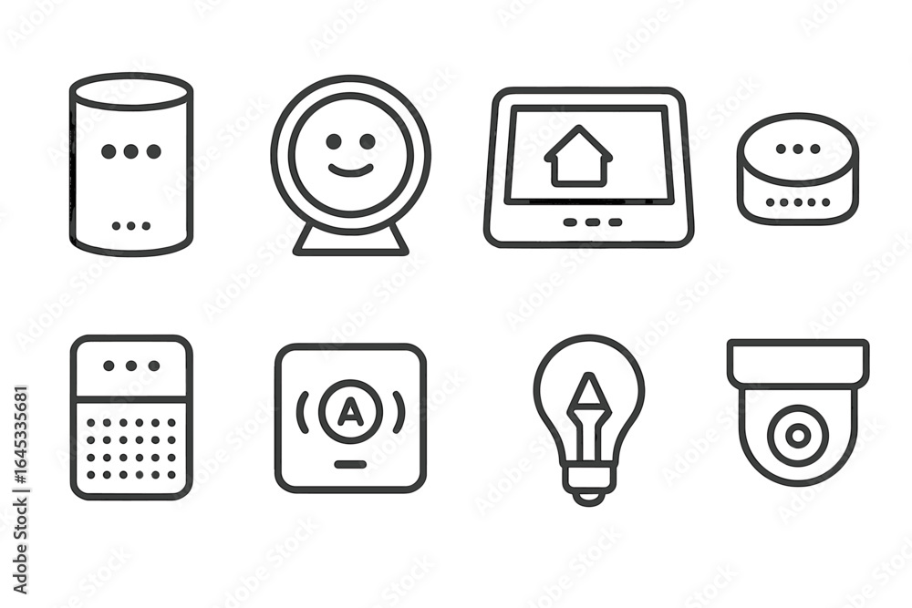 Poster Smart home devices in a modern digital setup showcase various functionalities and designs for convenience and automation