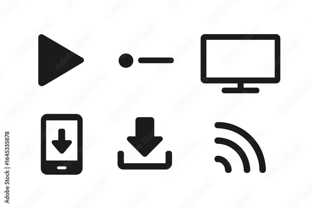 Poster icons representing digital media functions for user interface design and technology applications