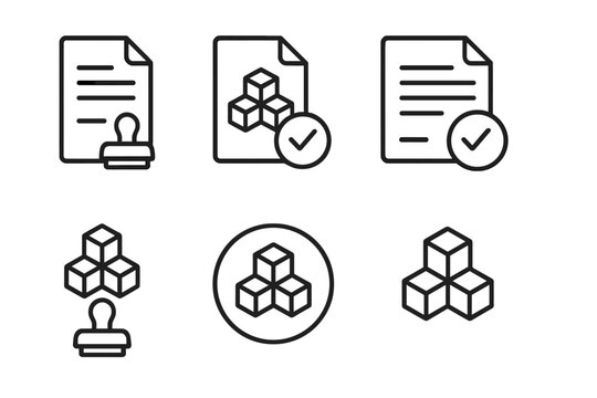 Icons illustrating document approval and block structure, representing validation in a digital context