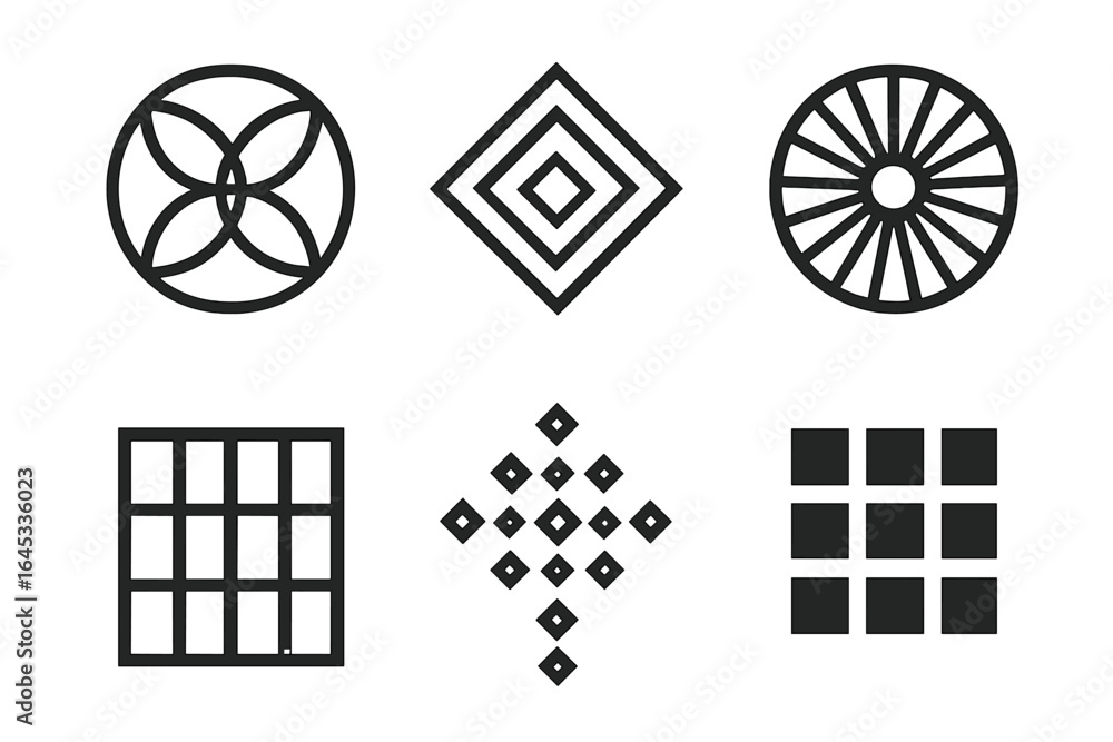 Poster geometric shapes and patterns displayed in a captivating arrangement on a white background