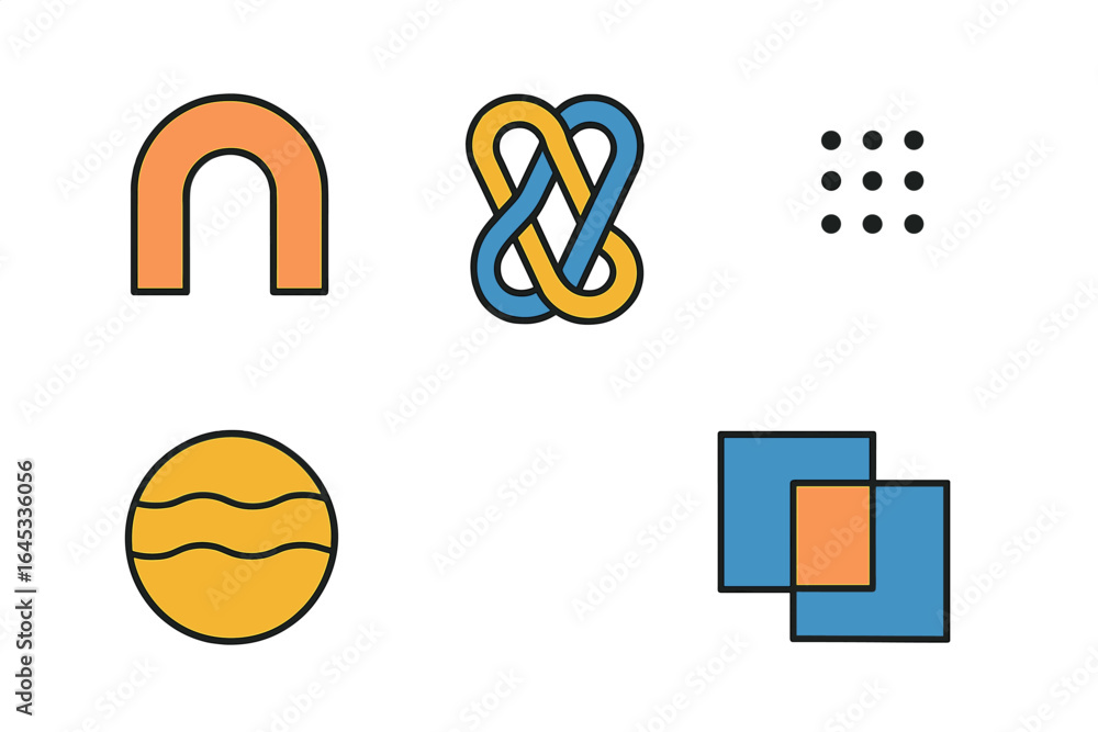 Aufkleber graphic design elements including shapes and patterns suitable for creative projects in modern artwo