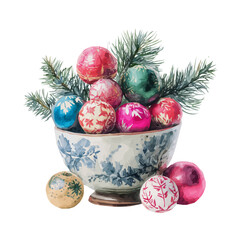 My Watercolor hand-painted Christmas centerpiece with bauble painting illustration isolated on a white background, vector illustration, AI painting design, EPS format design. vector illustration