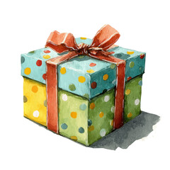 My hand-painted watercolor of a Christmas present with polka dots, featuring soft tones and artistic simplicity, isolated on white, EPS vector ready. EPS vector design,  collection