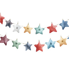 Obraz premium My Watercolor hand-painted Christmas star garland painting illustration isolated on a white background, vector illustration, AI painting design, EPS format design. vector illustration