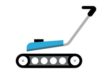 Fototapeta premium Abstract Lawn Mower with Tracked Wheels and Blue Body grass cutting