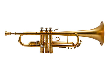 High-quality stock photo of a golden trumpet isolated on a transparent background. showing intricate details and craftsmanship of the musical instrument. See Less	

