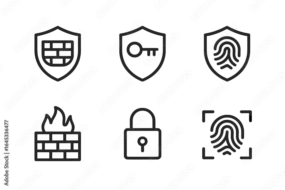 Poster security icons representing protection, authentication, and data security concepts on a plain backgr