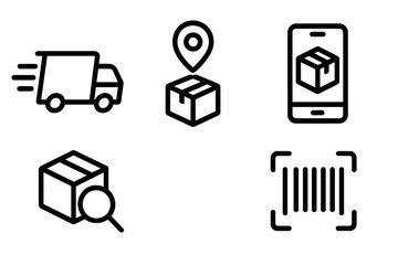 Delivery and tracking symbols illustrating logistics and e-commerce solutions for online shopping