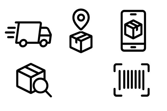 Delivery and tracking symbols illustrating logistics and e-commerce solutions for online shopping