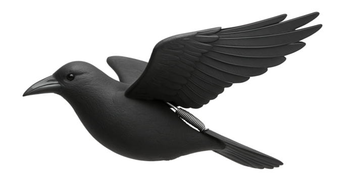 Collapsible crow decoy with spring-loaded wings for dynamic scare tactics