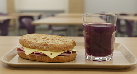 School Lunch: Ham and Cheese Sandwich with Juice back to school