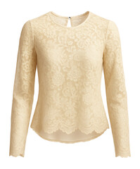 Obraz premium Lace blouse with a keyhole back and scalloped edges in cream