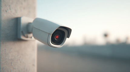 Surveillance camera security outdoor technology monitoring wall lens modern safety alert. Outdoor surveillance camera with modern design mounted wall featuring prominent lens and sense