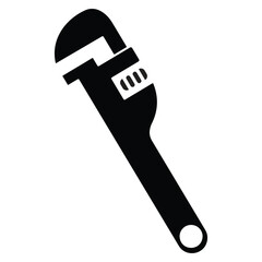 Adjustable pipe wrench silhouette icon for plumbing and repair