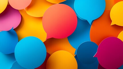 A vibrant collection of colorful speech bubbles overlapping in a dynamic pattern.