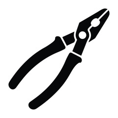 Solid black pliers silhouette icon for construction and repair tools