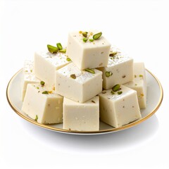 Milk barfi or mawa burfi on white background